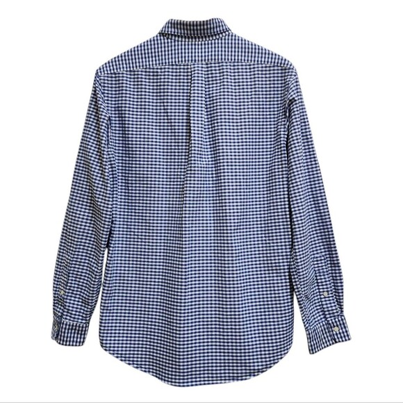 Ralph Lauren Shirt Mens Large Blue Gingham Check Cotton Button Tan Pony Preppy - Picture 2 of 11